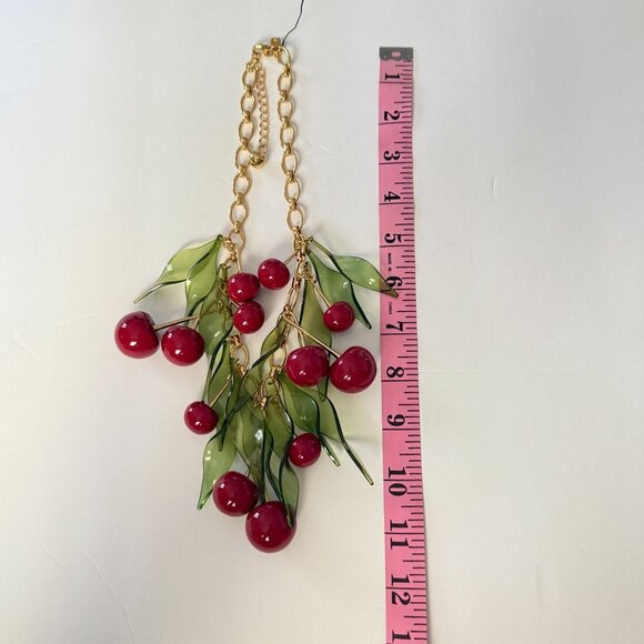 NWOT Rare Kate Spade Ma Cherie Gold Red Green Acrylic Cherry Statement Necklace - Picture 4 of 15